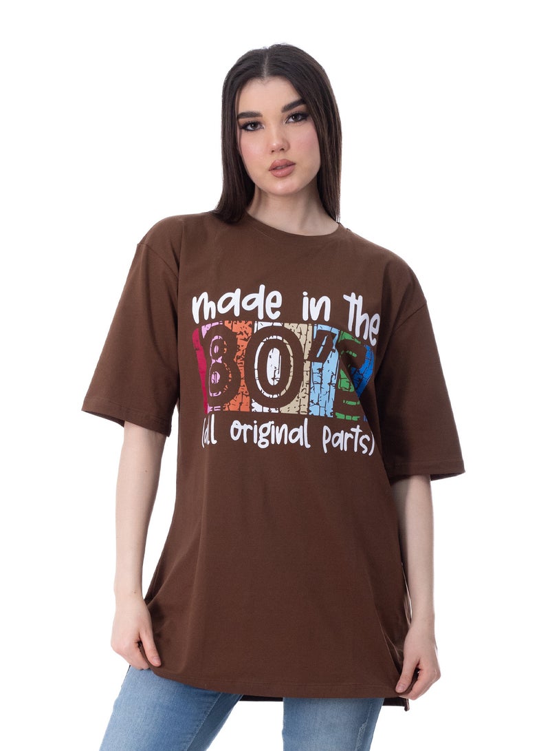 بيبو تيشيرت حريمي طويل اكمام قصيرة مطبوع - Image 1