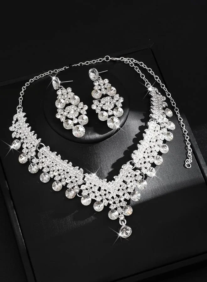 Take Two 2-Piece Embellished Rhinestone Drop Necklace and Earrings Jewelry Set