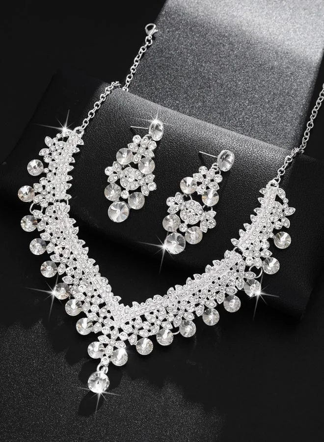 Take Two  2-Piece Embellished Rhinestone Drop Necklace and Earrings Jewelry Set for Women | Best Price UAE