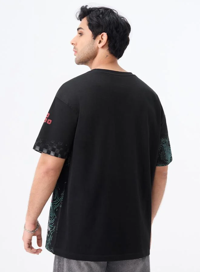The Souled Store Men Black Graphic Print Oversized T-Shirt
