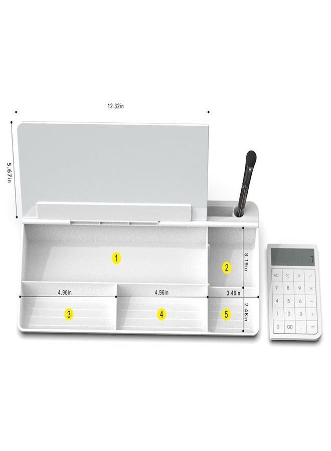 oddpod™ ScribeMate Pro Dry Erase Writing Board with Calculator & Desk Organiser/Acrylic Whiteboard with Storage Caddy & Phone/Tablet Holder with Marker & Duster for Office & Work from Home - White - Image 3