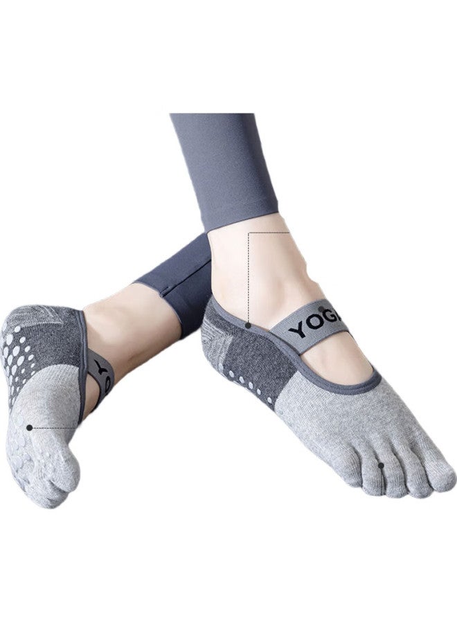 Dweck Yoga Socks, Five-Toe Thin Style, Separate Toe, Fitness, Non-Slip, Shock-Absorbing, Pilates, Women'S Boat Socks, Gray, 2 Pairs - Image 2