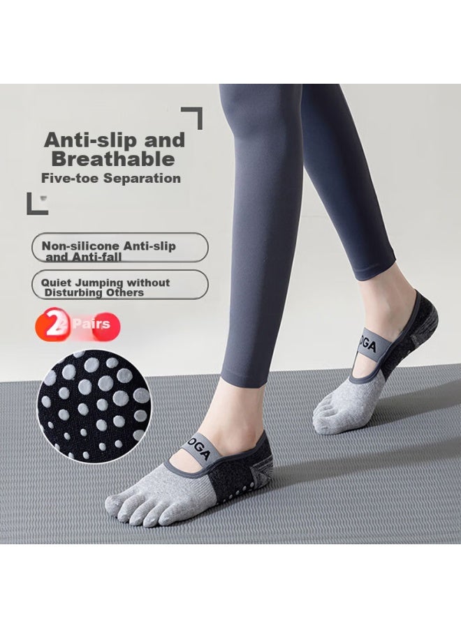 Dweck Duweike Yoga Socks, Five-toe Thin Style, Separate Toe, Fitness, Non-slip, Shock-absorbing, Pilates, Women's Boat Socks, Gray, 2 Pairs - Image 1
