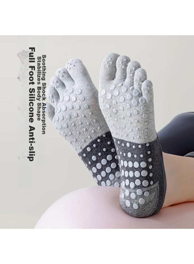 Dweck Duweike Yoga Socks, Five-toe Thin Style, Separate Toe, Fitness, Non-slip, Shock-absorbing, Pilates, Women's Boat Socks, Gray, 2 Pairs - Image 3