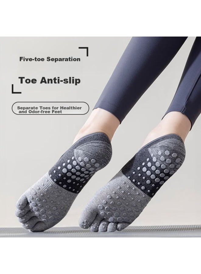 Dweck Duweike Yoga Socks, Five-toe Thin Style, Separate Toe, Fitness, Non-slip, Shock-absorbing, Pilates, Women's Boat Socks, Gray, 2 Pairs - Image 4