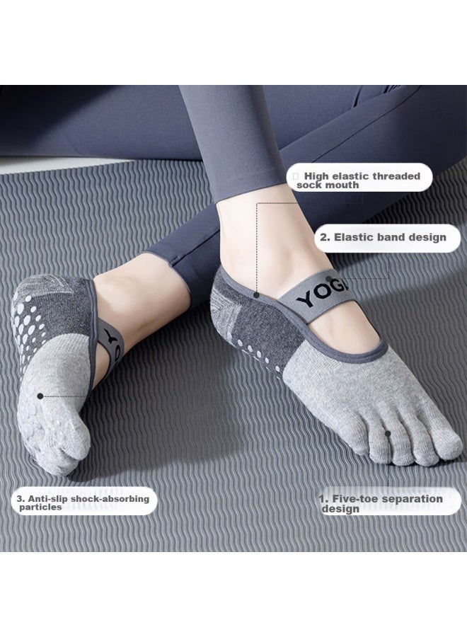 Dweck Duweike Yoga Socks, Five-toe Thin Style, Separate Toe, Fitness, Non-slip, Shock-absorbing, Pilates, Women's Boat Socks, Gray, 2 Pairs - Image 2