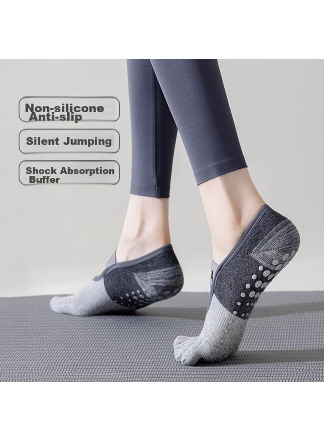 Dweck Duweike Yoga Socks, Five-toe Thin Style, Separate Toe, Fitness, Non-slip, Shock-absorbing, Pilates, Women's Boat Socks, Gray, 2 Pairs - Image 5