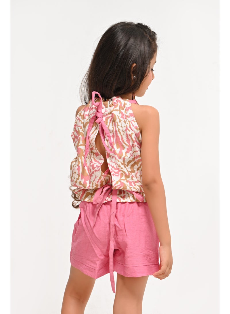Girls Printed Wavy Halter Neck Top and Shorts Set - Image 3