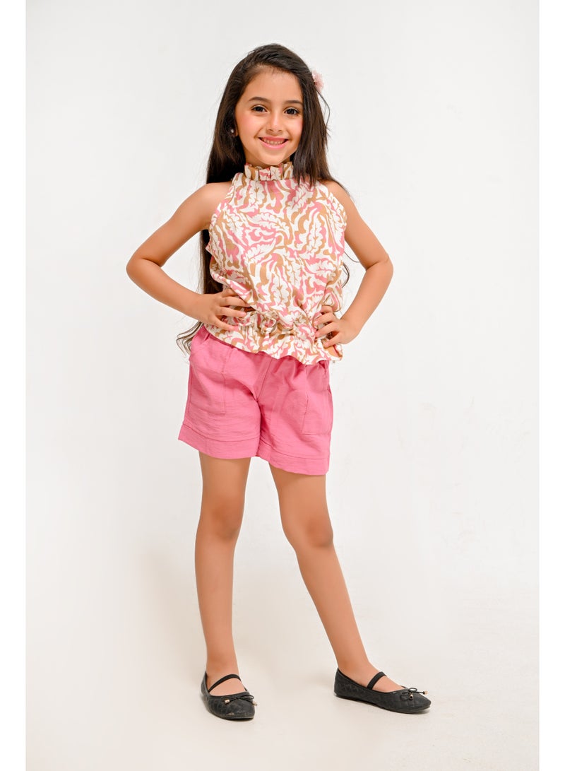 Girls Printed Wavy Halter Neck Top and Shorts Set - Image 2
