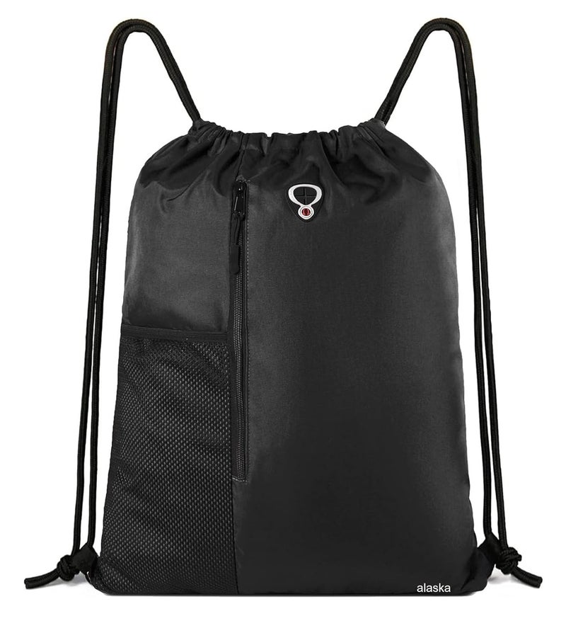 ALASKA ® Drawstring Backpack Sports Gym Bag Large Size (18 Inch x 14 Inch) for Women & Men, Large Size With Two Zipper Pockets and Water Bottle Mesh Pocket. - Image 1