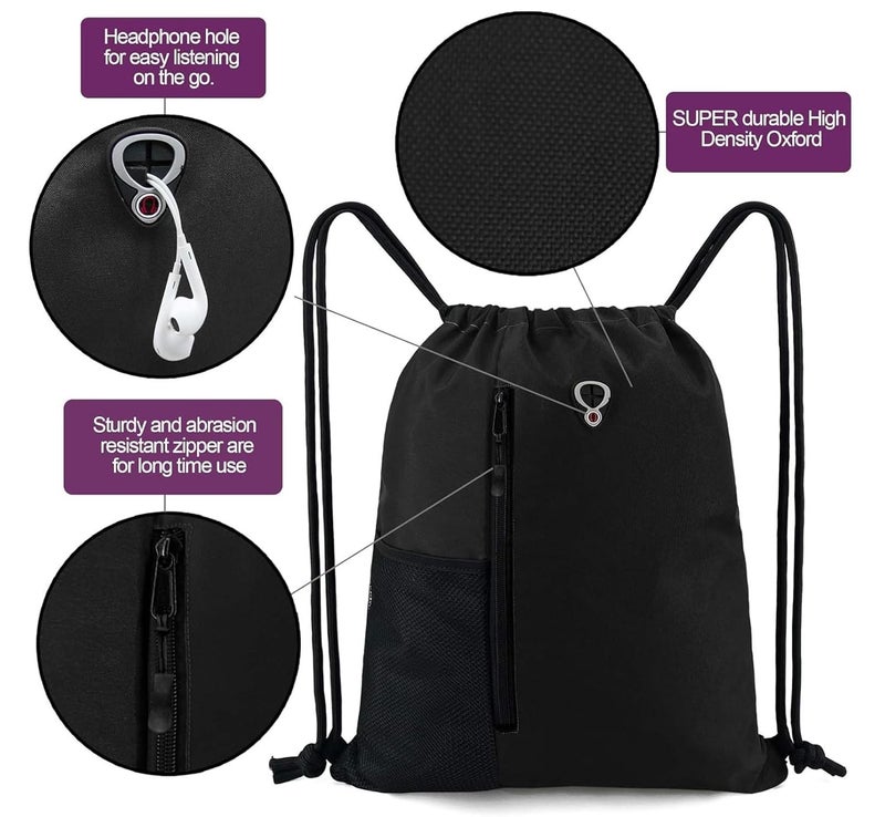 ALASKA ® Drawstring Backpack Sports Gym Bag Large Size (18 Inch x 14 Inch) for Women & Men, Large Size With Two Zipper Pockets and Water Bottle Mesh Pocket. - Image 5