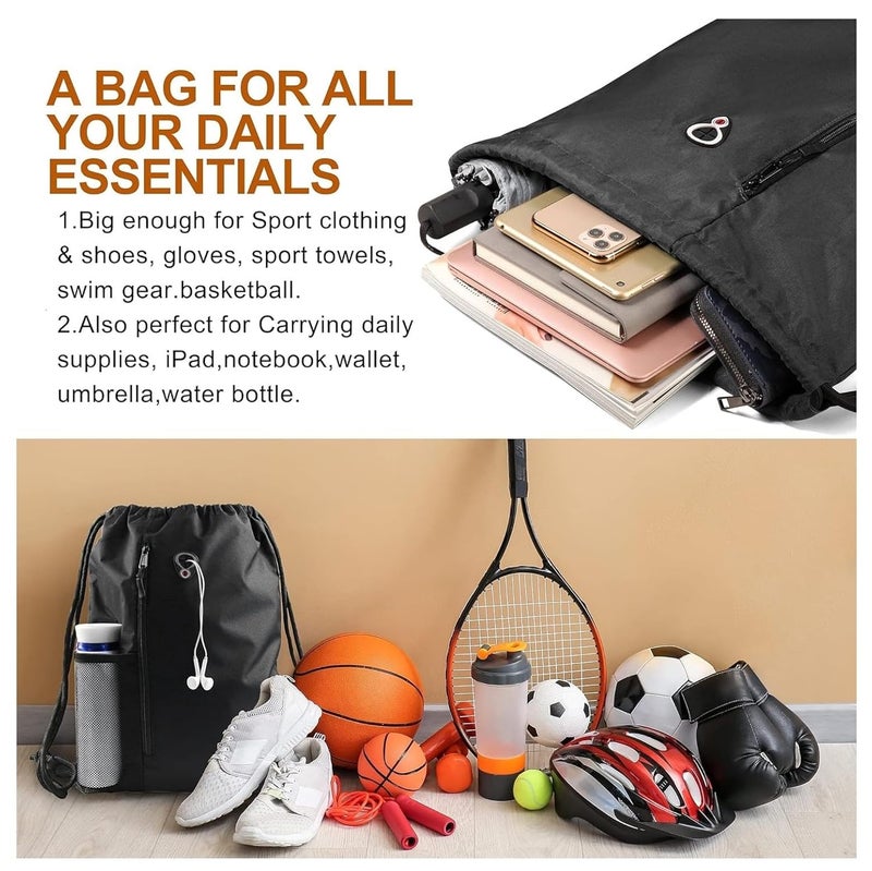ALASKA ® Drawstring Backpack Sports Gym Bag Large Size (18 Inch x 14 Inch) for Women & Men, Large Size With Two Zipper Pockets and Water Bottle Mesh Pocket. - Image 3