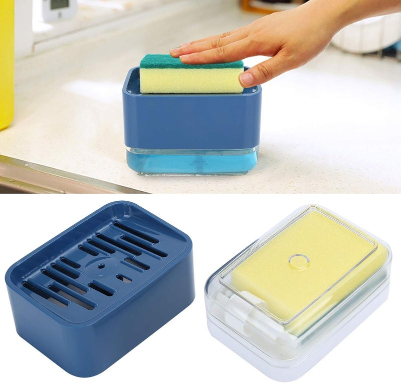 ويوبلز موزع صابون سائل أوتوماتيكي يعمل بالضغط، 2 في 1 مع حامل إسفنجة لحوض المطبخ (أزرق) - Image 3