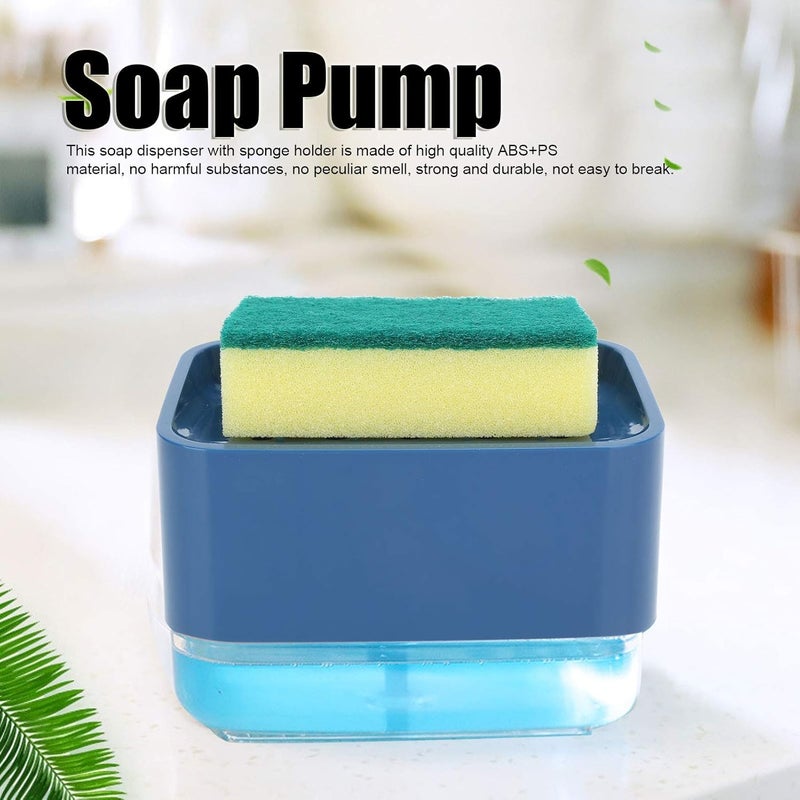 ويوبلز موزع صابون سائل أوتوماتيكي يعمل بالضغط، 2 في 1 مع حامل إسفنجة لحوض المطبخ (أزرق) - Image 2