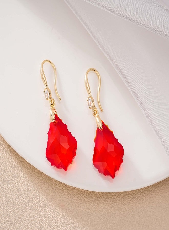 EVEVIC Trendy Austrian Crystal Baroque Drop Dangle Earrings for Women 14K Gold Plated Hook Earring Hypoallergenic Jewelry Gifts for Women (Red) - Image 3