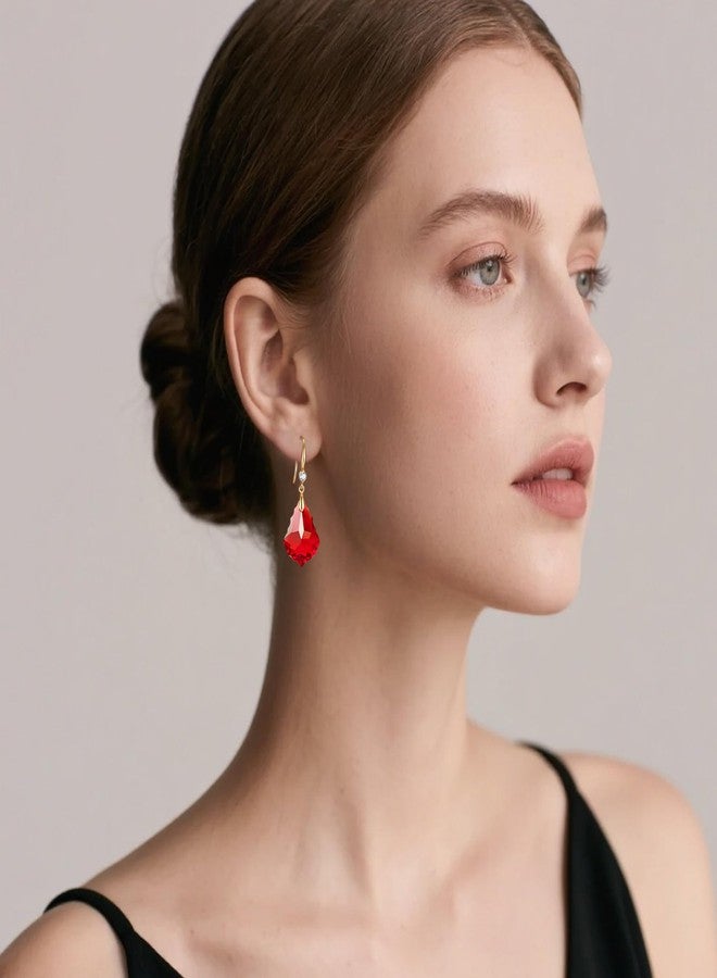 EVEVIC Trendy Austrian Crystal Baroque Drop Dangle Earrings for Women 14K Gold Plated Hook Earring Hypoallergenic Jewelry Gifts for Women (Red) - Image 2