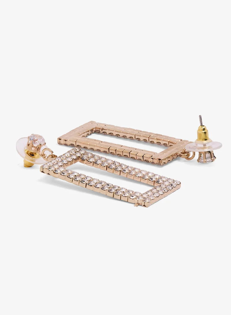 Ella Limited Edition Diamonte Embellished Rhinestone Detailed Drop Down Earrings Gold
