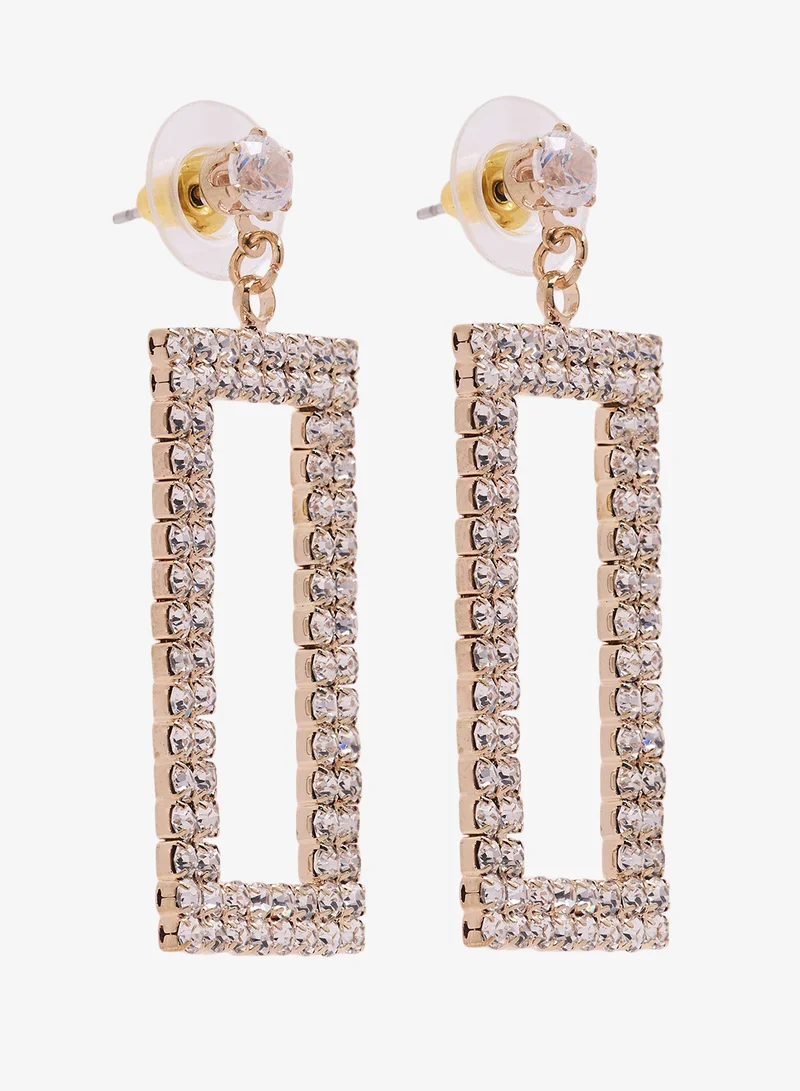 Ella Limited Edition Diamonte Embellished Rhinestone Detailed Drop Down Earrings Gold
