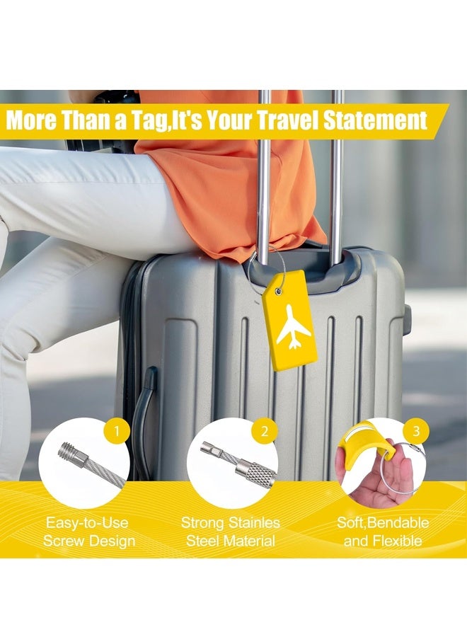 مجموعة من 6 بطاقات تعريف للأمتعة مصنوعة من السيليكون، مناسبة لحقائب السفر، تتضمن بطاقات تعريف مع غطاء جزئي للخصوصية وحلقات من الفولاذ المقاوم للصدأ لحقائب الظهر والحقائب. - Image 3