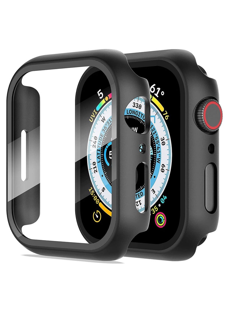 Y&D Tempered Glass Screen Protector Case, 2-Pack for Apple Watch Series 8/7/6/5/4/Series SE/SE 2 45mm All-Around Black - Image 1