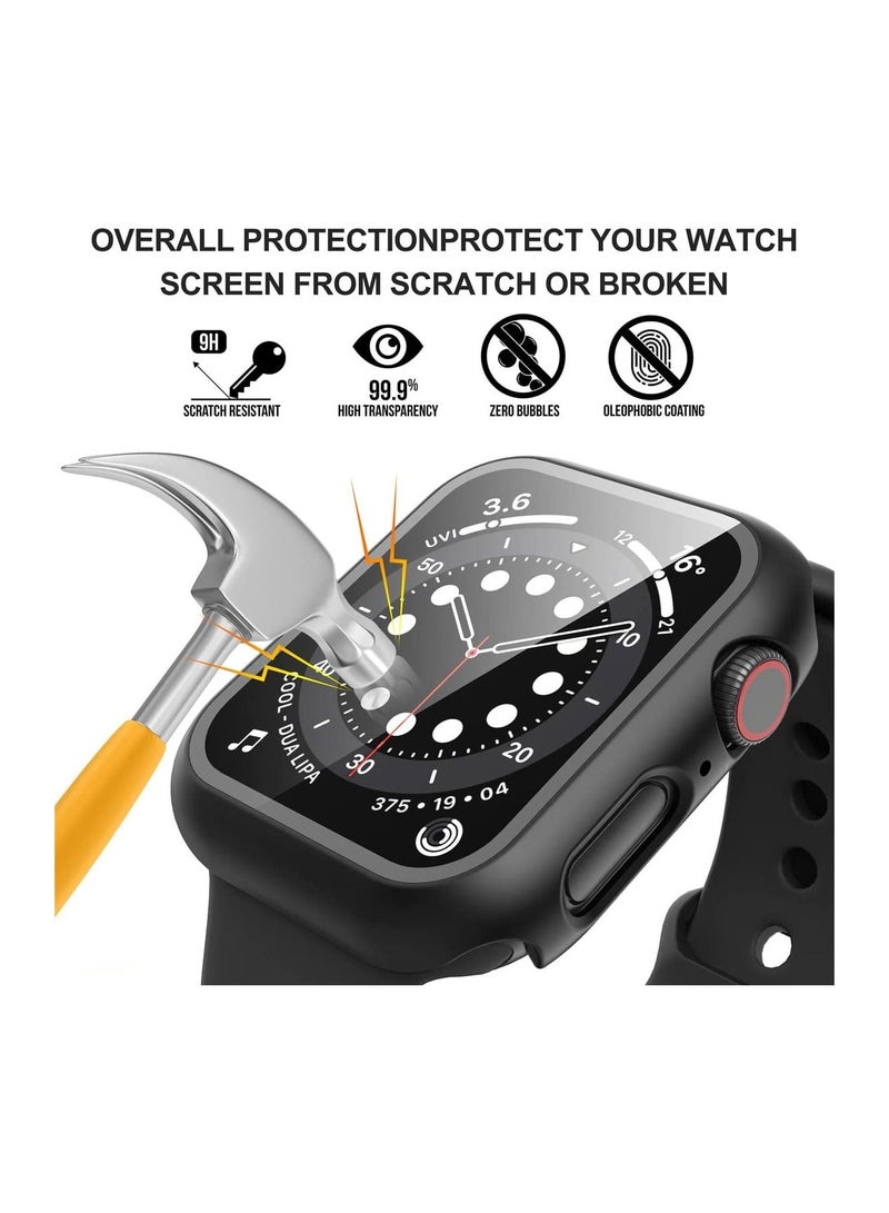 Y&D Tempered Glass Screen Protector Case, 2-Pack for Apple Watch Series 8/7/6/5/4/Series SE/SE 2 45mm All-Around Black - Image 4
