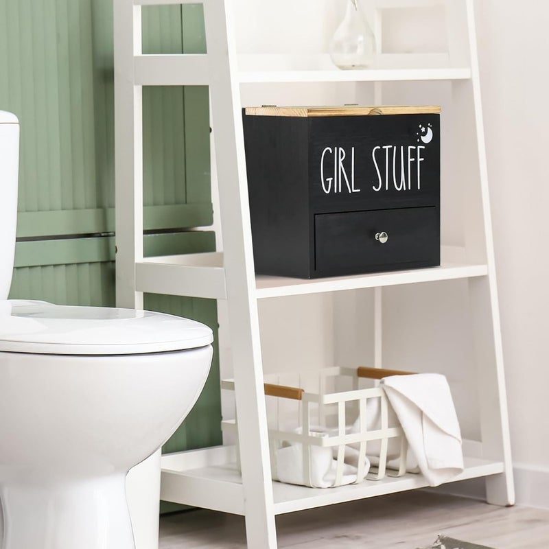 Tampon Holder for Bathroom, Wood Feminine Product Organizer with Drawer and Lid, Pad and Tampon Organizer Bathroom Box, Tampon Storage Container for Bathroom - Image 3