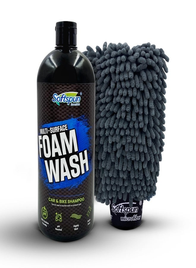 SOFTSPUN Microfiber 1Ltr Car & Bike pH Neutral Premium Liquid Shampoo+1700gsm 1pc Double Side Glove Grey Combo | Extra Suds Removes Tough Dirt & Grime | Works with Bucket & Foam Cannon - Image 1