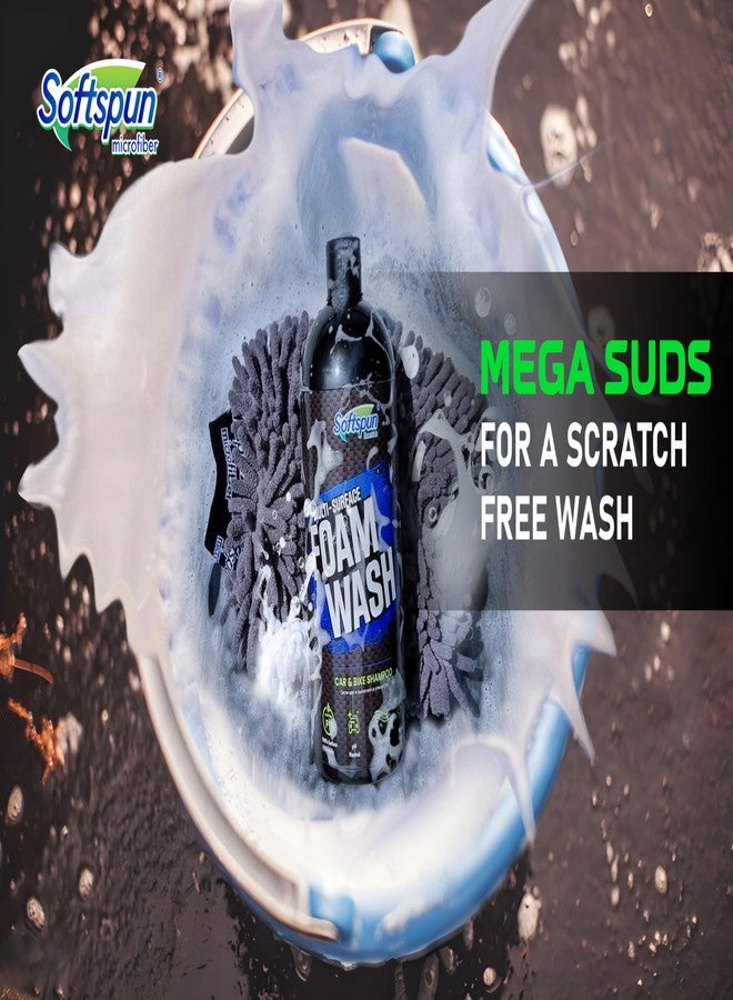 SOFTSPUN Microfiber 1Ltr Car & Bike pH Neutral Premium Liquid Shampoo+1700gsm 1pc Double Side Glove Grey Combo | Extra Suds Removes Tough Dirt & Grime | Works with Bucket & Foam Cannon - Image 2