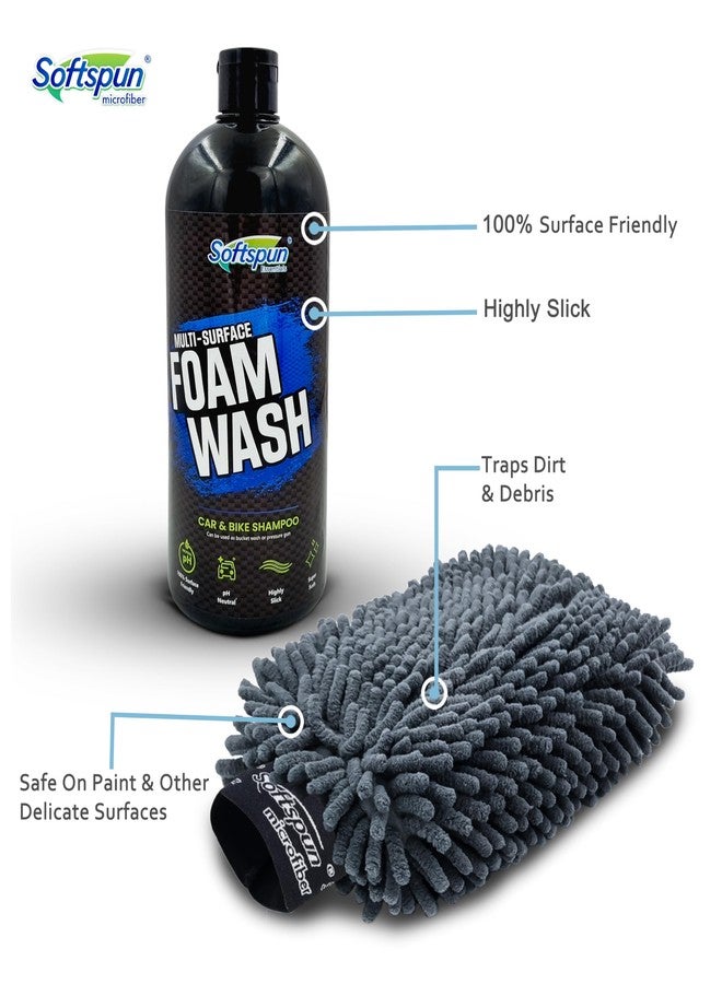 SOFTSPUN Microfiber 1Ltr Car & Bike pH Neutral Premium Liquid Shampoo+1700gsm 1pc Double Side Glove Grey Combo | Extra Suds Removes Tough Dirt & Grime | Works with Bucket & Foam Cannon - Image 3