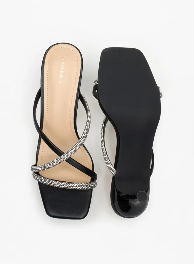 فلورا بيلا Women's Embellished Cross Strap Sandals with Stiletto Heels