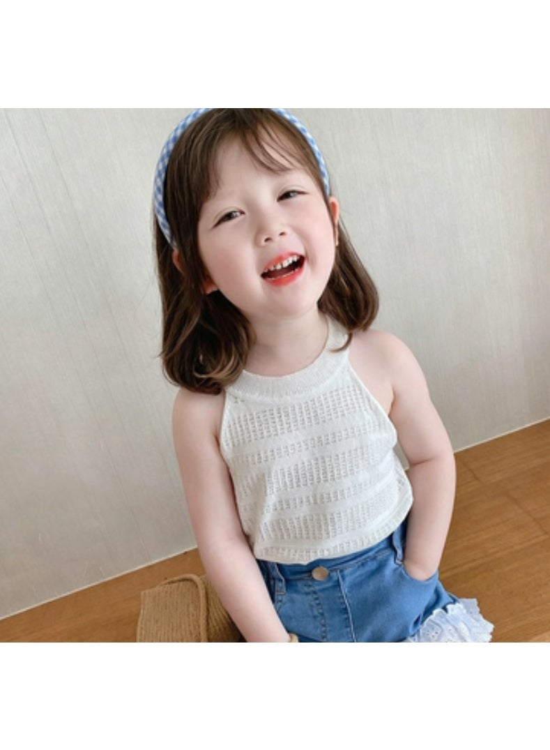 Ayada Home Girls' Blue Knit Halter Tank Top, Sleeveless Crochet Hollow-Out Cami, Casual Kids Summer Basic Top - Image 3