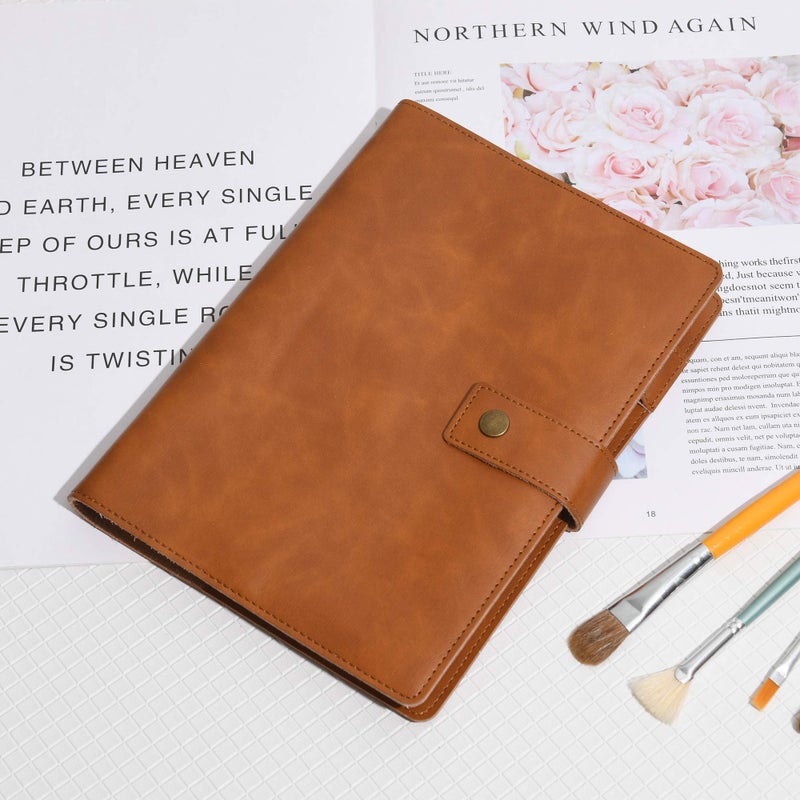 WONDERPOOL Leather Journal Refillable Notebook Spiral Diary Binder Portfolio - A5 Dotted Paper & Inner Pockets for Travel Work and Personal Organizer (Brown, A5) - Image 3