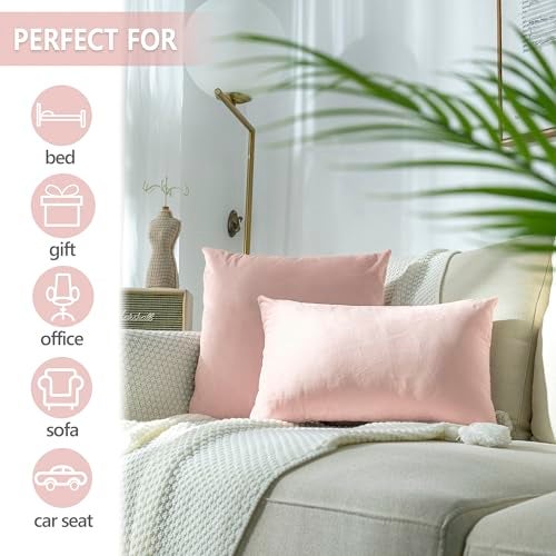 Stellhome Pack of 2 Super Soft Throw Pillow Covers Rectangle Solid Velvet Pillowcase for Bed Couch Sofa Bench, 12 x 20 inch (30 x 50 cm), Pink - Image 5
