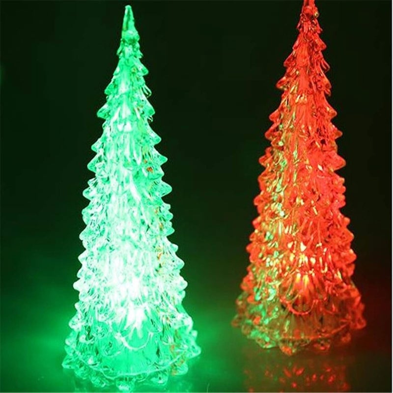 comfrt 3 Pcs Lighted Christmas Tree Colorful LED Acrylic Night Light Table Top Holiday Decoration Set of 3 Multicolored Light Up Glitter Tabletop Figurine (6.49inchs) - Image 5