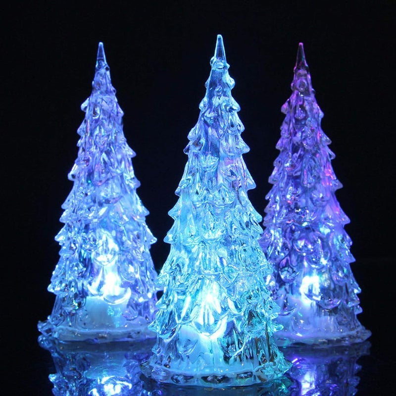 comfrt 3 Pcs Lighted Christmas Tree Colorful LED Acrylic Night Light Table Top Holiday Decoration Set of 3 Multicolored Light Up Glitter Tabletop Figurine (6.49inchs) - Image 1