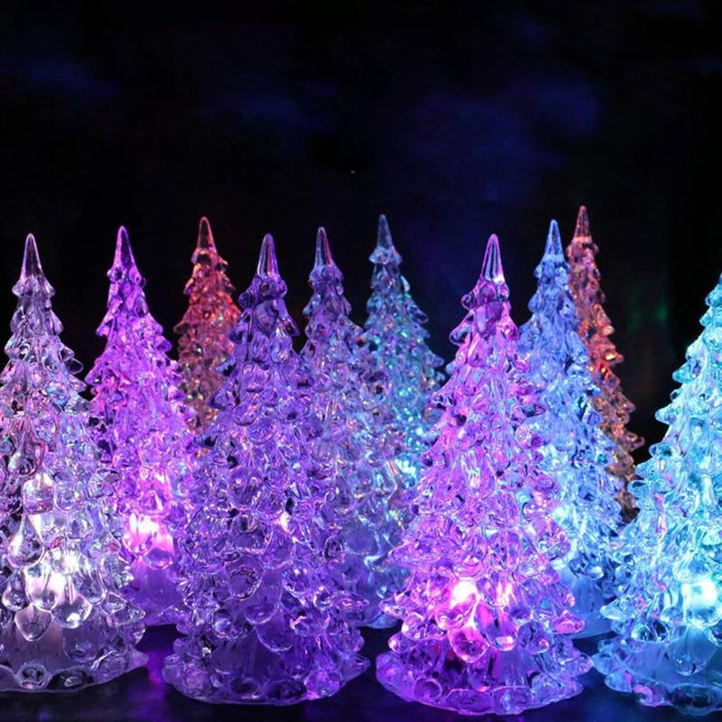 comfrt 3 Pcs Lighted Christmas Tree Colorful LED Acrylic Night Light Table Top Holiday Decoration Set of 3 Multicolored Light Up Glitter Tabletop Figurine (6.49inchs) - Image 4