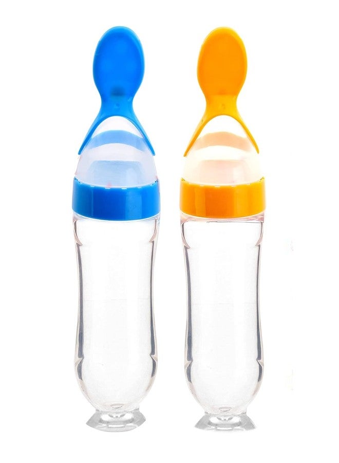 Krido Silicone Easy Squeezy Baby Food Feeder with Spoon, 90ml, BPA-Free, Mess-Free Squeeze Dispenser, Built-in Stand Pack of 2 - Image 1