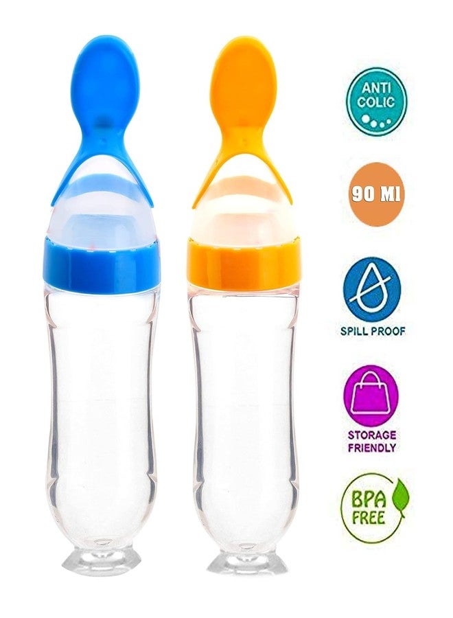Krido Silicone Easy Squeezy Baby Food Feeder with Spoon, 90ml, BPA-Free, Mess-Free Squeeze Dispenser, Built-in Stand Pack of 2 - Image 2
