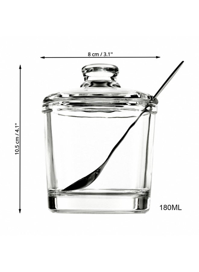 Classic Clear Glass Sugar Bowl Set with Lid Serving Spoon Salt Pot Pepper Storage Jar Seasoning Pot Dispenser Container Sugar Box Condiment Spice Racks Holder for Kitchen - Image 2