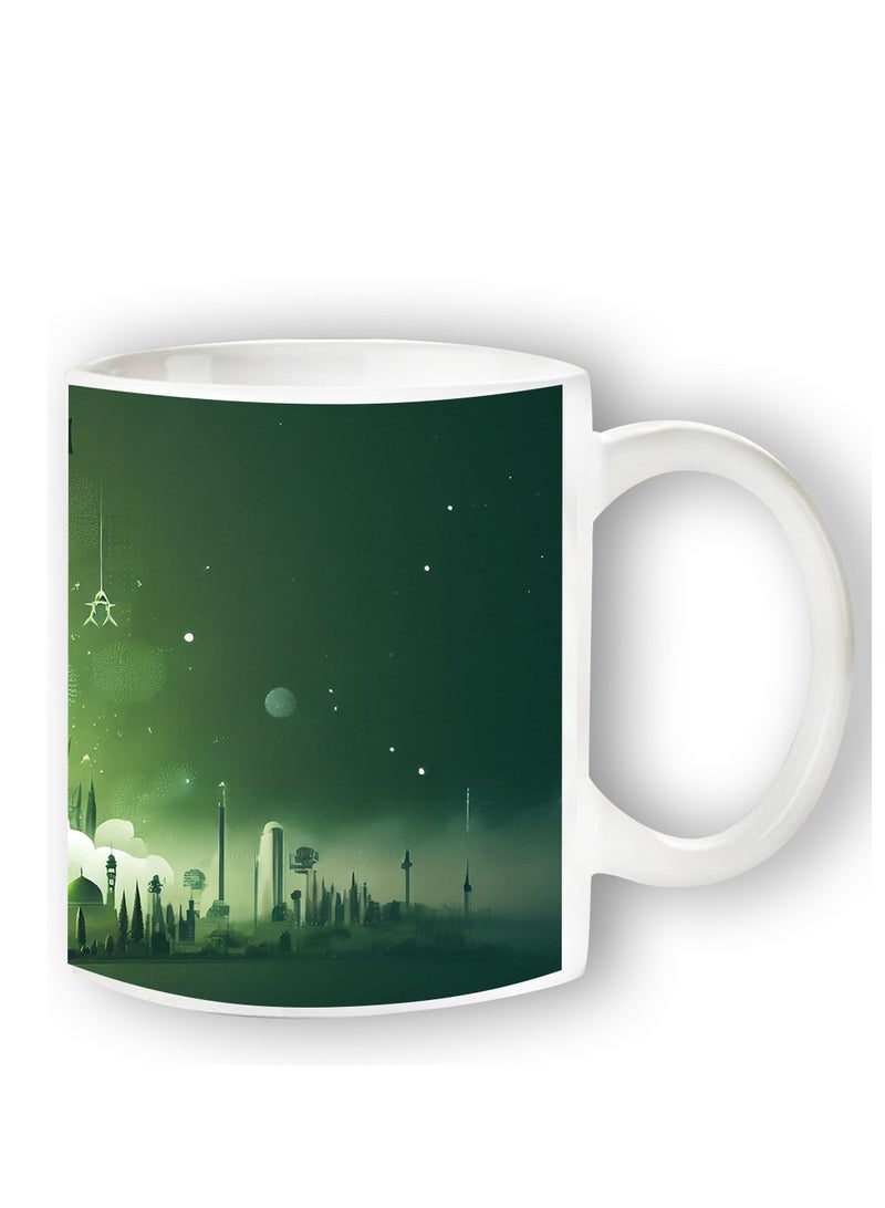 حكاية شمعة اليوم الوطني ، مج من السيراميك بطبعة تصميم لليوم الوطني السعودي بلون أبيض - Image 1