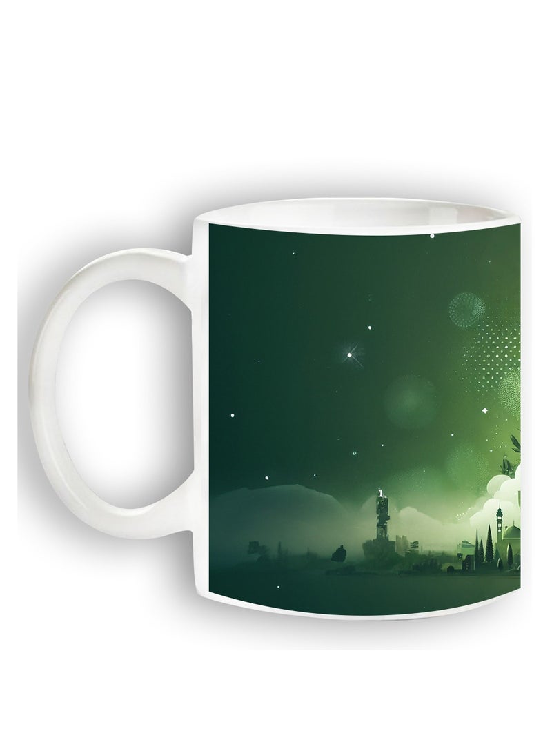 حكاية شمعة اليوم الوطني ، مج من السيراميك بطبعة تصميم لليوم الوطني السعودي بلون أبيض - Image 3