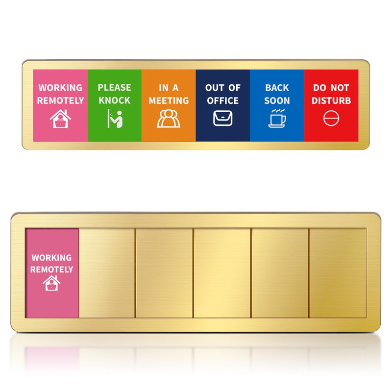 EliteSign Office Door Signs -6 Options Do Not Disturb, In A Meeting, Out Of Office, Working Remotely, Back Soon Please Knock,Privacy Door Slider Sign for Meeting & Conference Room Brushed Gold - Image 1
