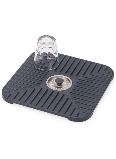 Sink Mat with Removable Drain Stopper, Non-Slip, Fast Draining, Regular, Gray