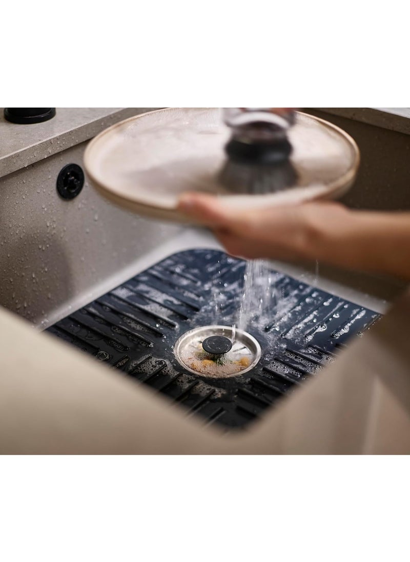 Sink Mat with Removable Drain Stopper, Non-Slip, Fast Draining, Regular, Gray