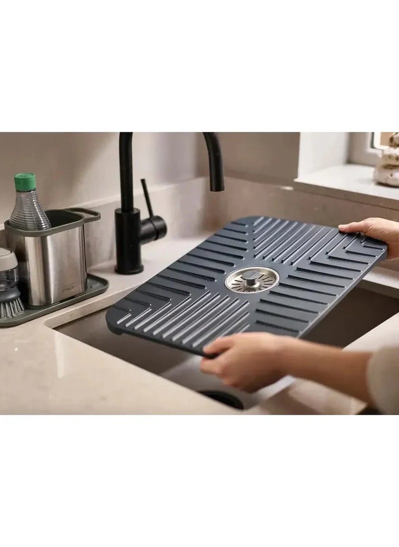 Sink Mat with Removable Drain Stopper, Non-Slip, Fast Draining, Regular, Gray