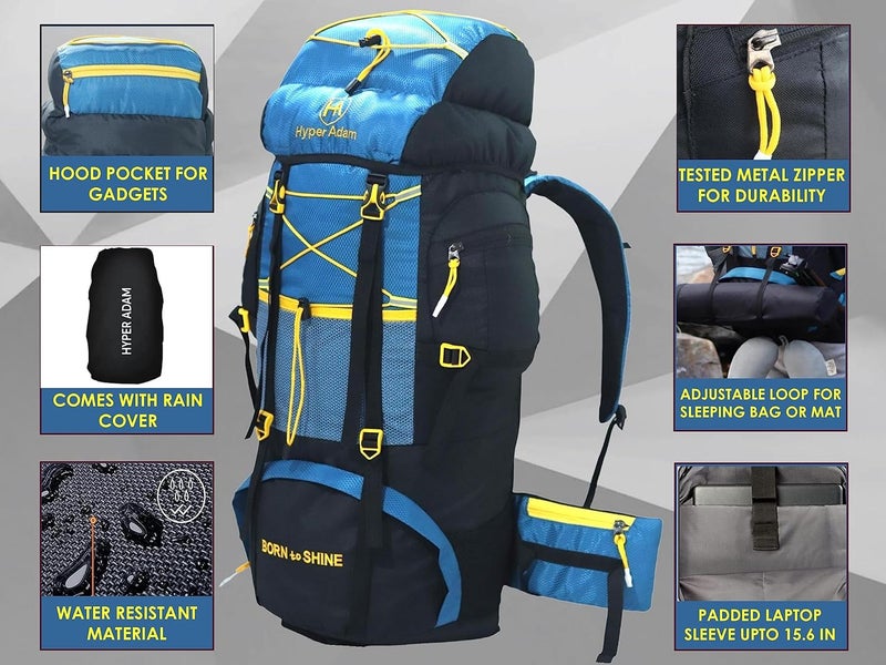 Hyper Adam حقائب الظهر | حقيبة سفر بسعة 75 لتر للرجال | حقيبة سياحية للسفر | حقيبة ظهر للتنزه والتخييم في الجبال | غطاء مطري - Image 3
