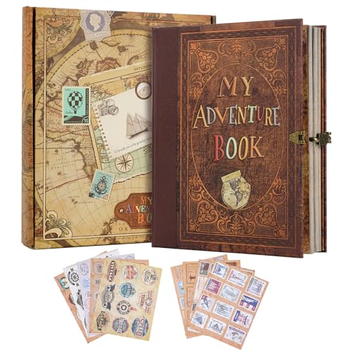 Tpudn My Adventure Book Scrapbook 124 Pages Retro Style Embossed Photo Album,DIY Handmade Memory Travel Diary Photo Scrapbook for Couples,Anniversary,Wedding,Valentines Day Gifts(Brown) - Image 1
