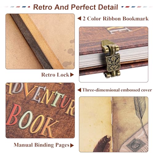 Tpudn My Adventure Book Scrapbook 124 Pages Retro Style Embossed Photo Album,DIY Handmade Memory Travel Diary Photo Scrapbook for Couples,Anniversary,Wedding,Valentines Day Gifts(Brown) - Image 4