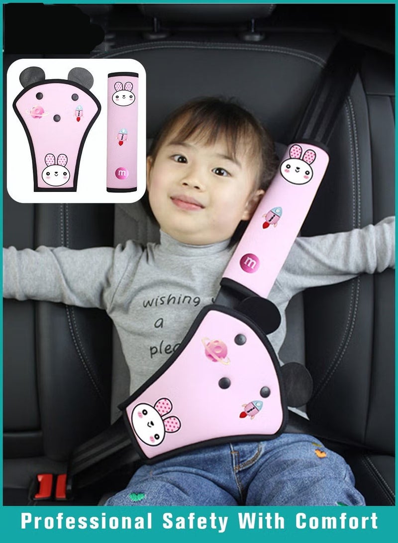 DURKU Children Car Seat Belt Adjuster＆Covers, Kids Seatbelt Cover Pads for Neck Support, Toddler Safety Shoulder Positioner, Head-Rest Seatbelt Pillow for Travel＆Driving, Set of 2 - Image 1