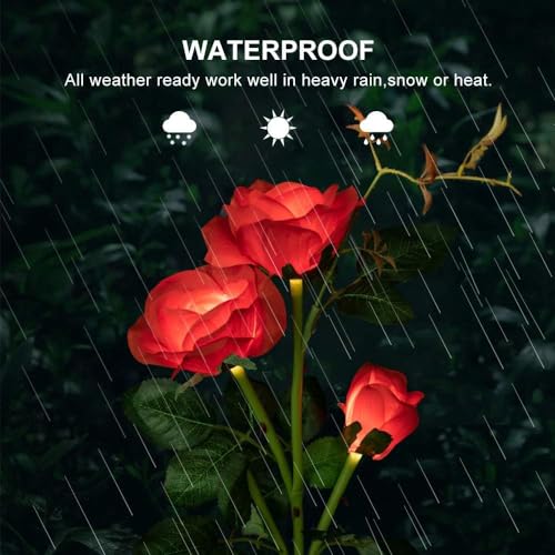 BeFunky Solar Garden Lights Outdoor Decor for Yard LED Flowers Lamp Pathway Patio Waterproof Decorations, Roses Solar Powered Decorative Path/Landscape Lighting (Pack of 2) Red - Image 4